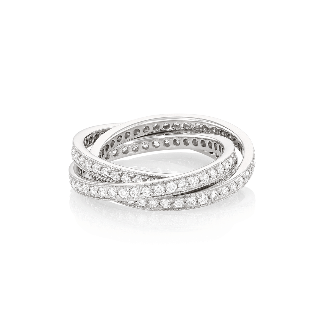 18k White Gold and 1.50 Total Weight Diamond Three Roller Ring