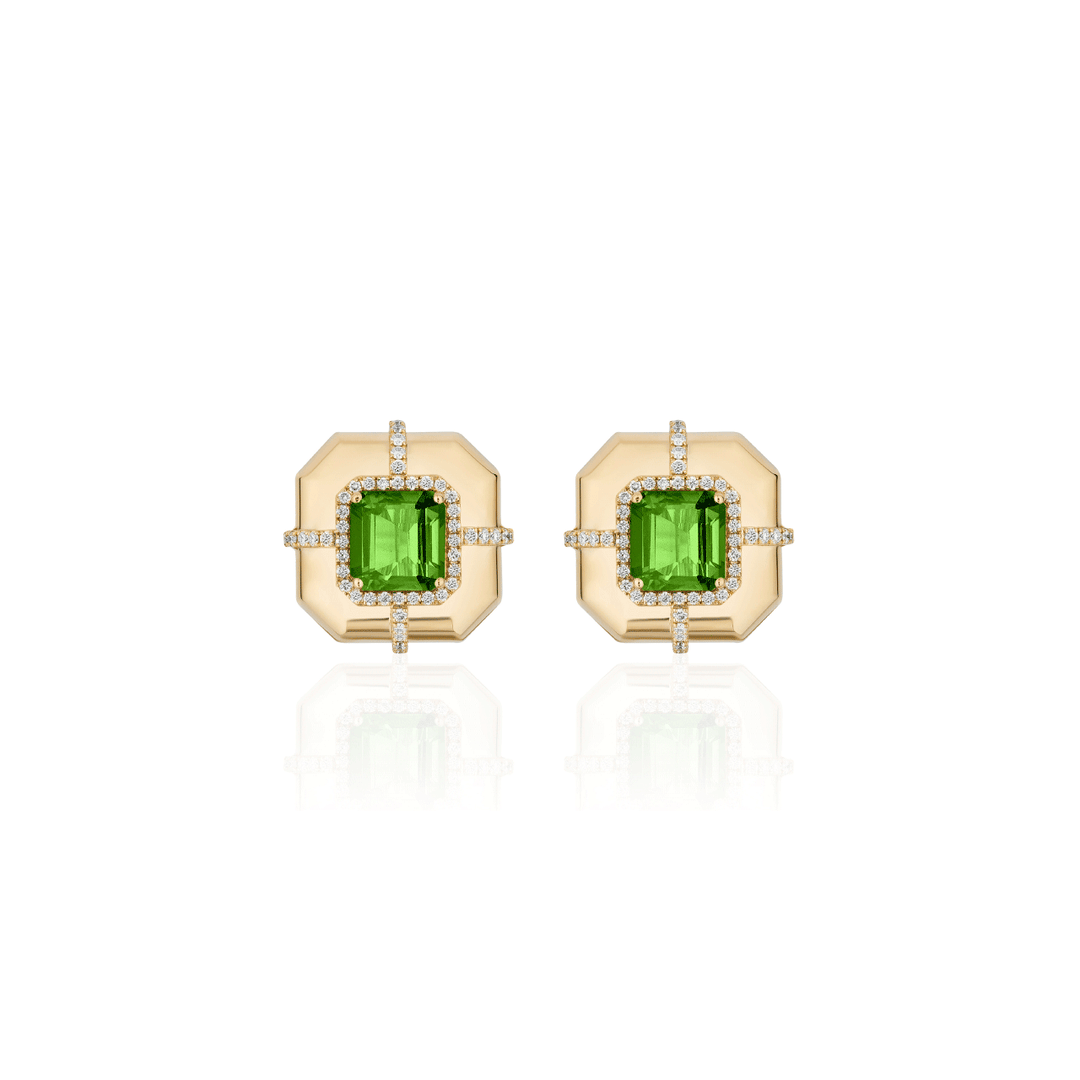Goshwara 18k Yellow Gold Asscher-Cut Peridot and Diamond Studs