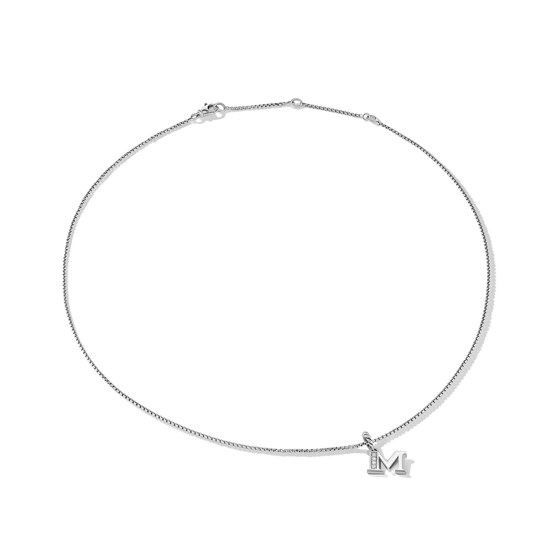 David Yurman Pavé Initial Pendant Necklace Sterling Silver with Diamond M
