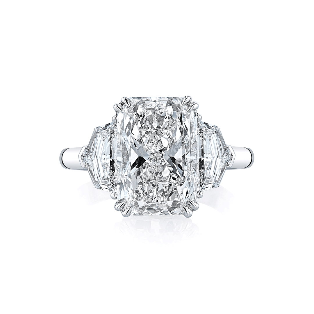 Platinum and 5.31 Total Weight Radiant Cut Diamond Three Stone Ring