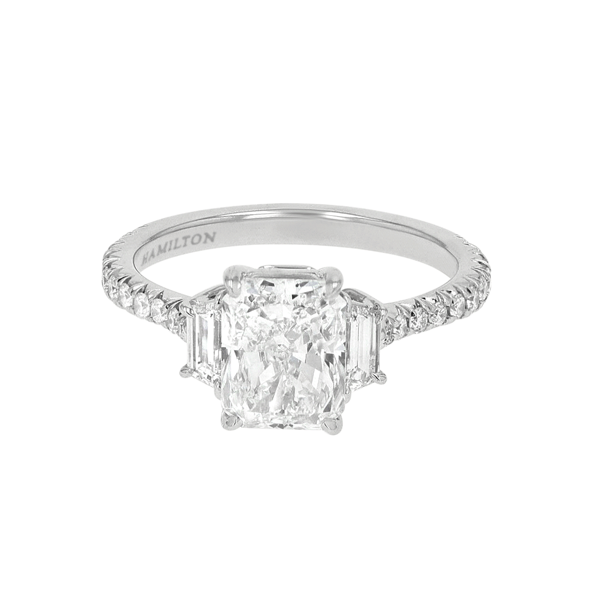Platinum and Radiant Diamond 2.01 Total Weight Three Stone Ring