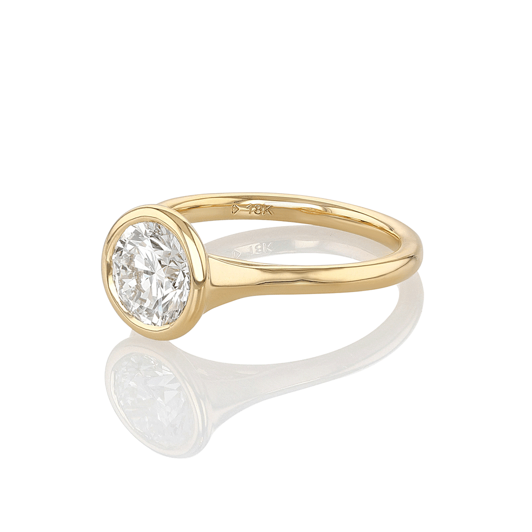 18k Yellow Gold and 1.51 Total Weight Diamond Bezel Ring