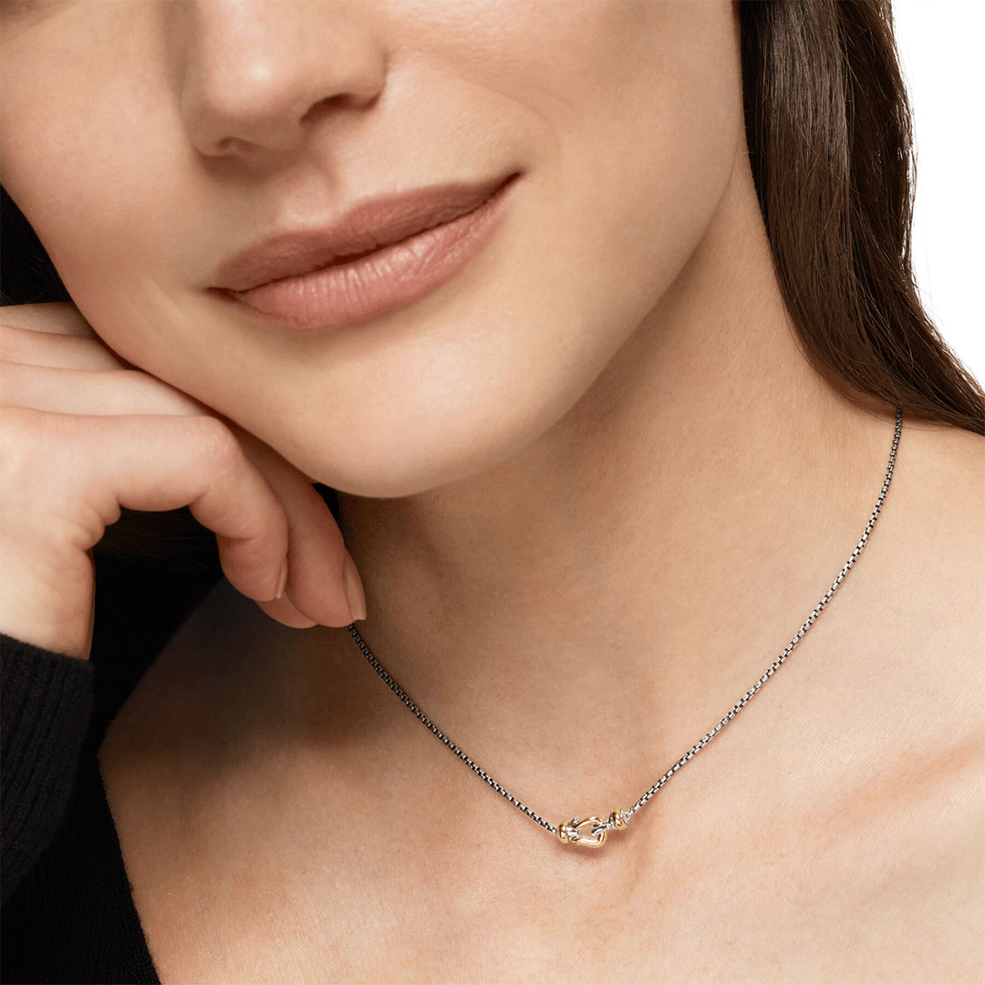 David Yurman Petite Buckle Necklace Sterling Silver with 14K Yellow Gold 16.2mm