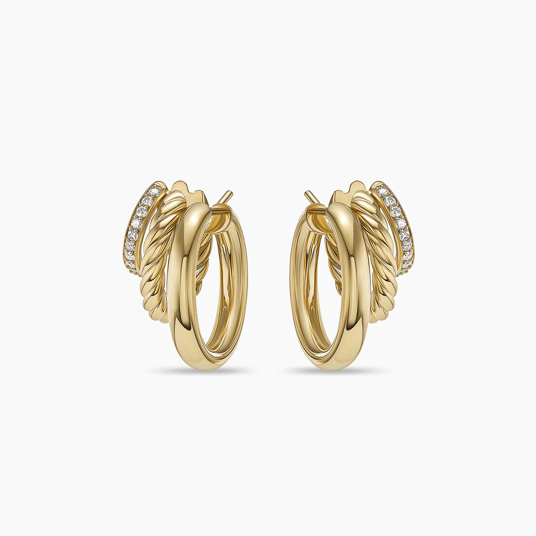 David Yurman Mercer Multi Hoop Earrings 18k Yellow Gold with Diamonds, 21mm