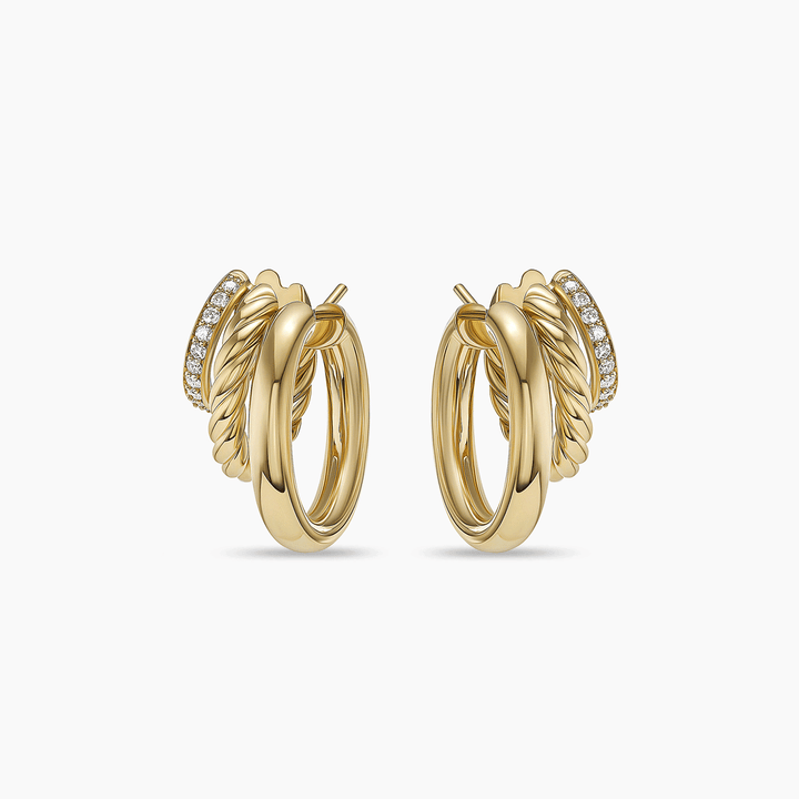David Yurman Mercer Multi Hoop Earrings 18k Yellow Gold with Diamonds, 21mm