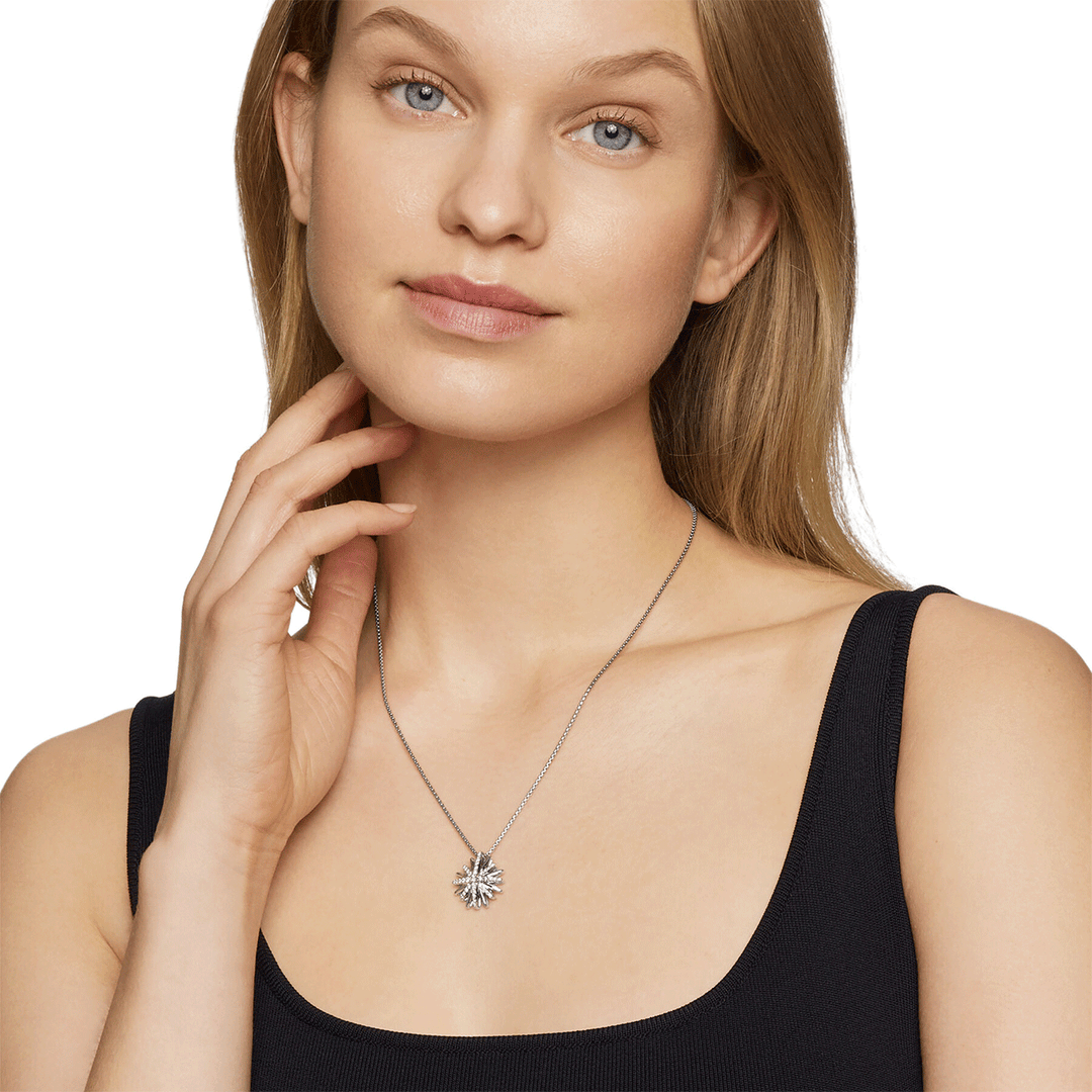 David Yurman Starburst Pendant Necklace Sterling Silver with Diamonds, 19mm