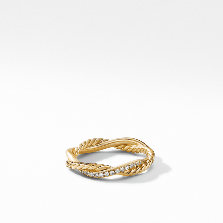 David yurman Petite Infinity Twisted Ring in 18k Yellow Gold with Pavé Diamonds