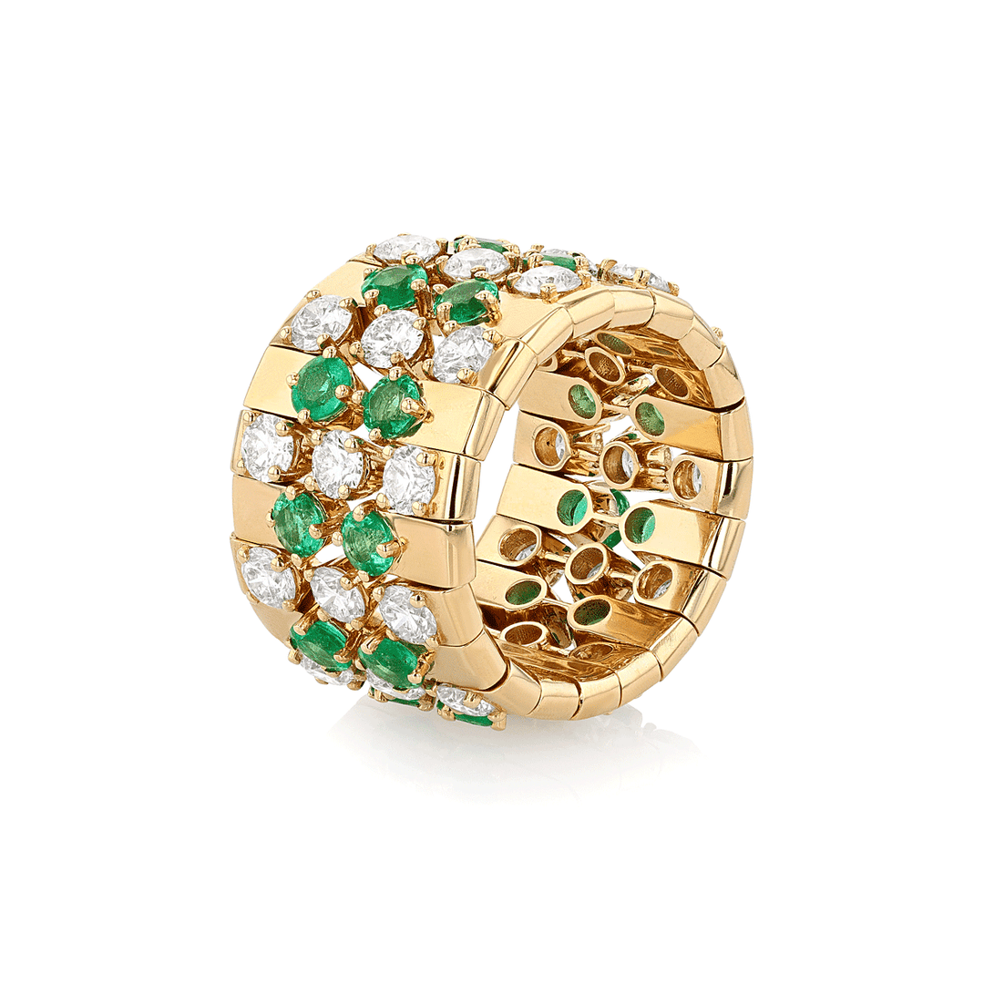 18k Yellow Gold and 3.40 Total Weight Emerald Diamond Fashion Band