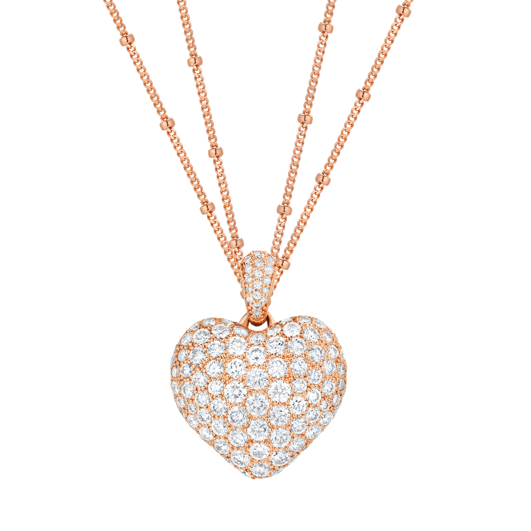 18k Rose and Diamond 2.80 Total Weight Puffy Heart Pendant