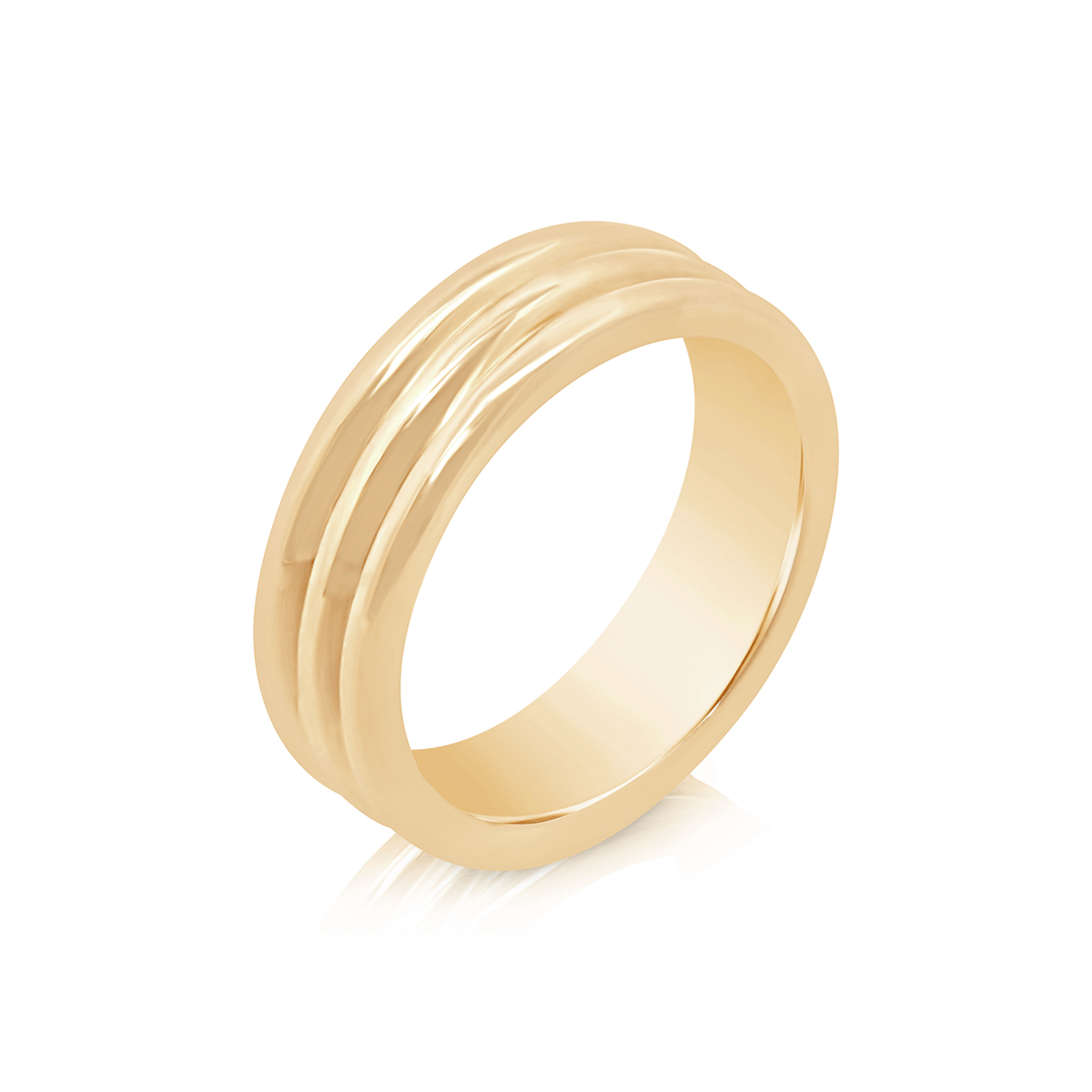 18k Yellow Gold 6mm Three Row Band