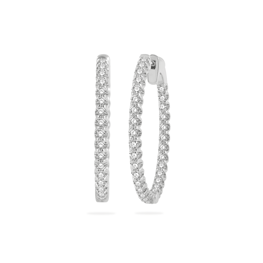 14k White Gold 1.00 Total Weight Diamond In Out Hoops