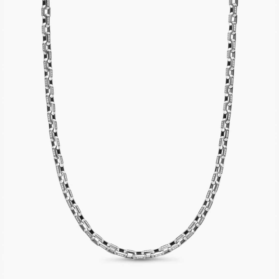 David Yurman Streamline Link Necklace Sterling Silver with Black Diamonds, 5.5mm