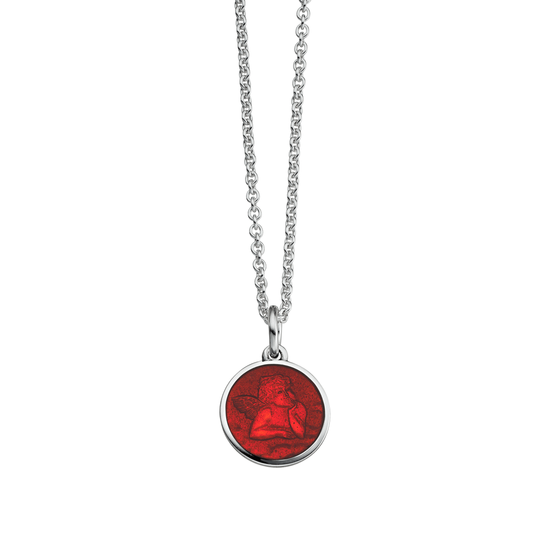 Guardian Angel Red Enamel Pendant With Chain