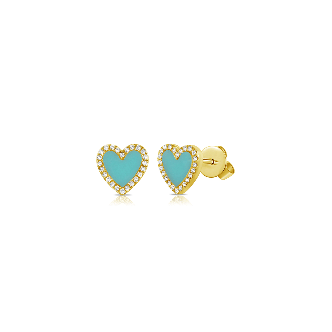 14k Gold and Turquoise Mini Heart Stud Earrings