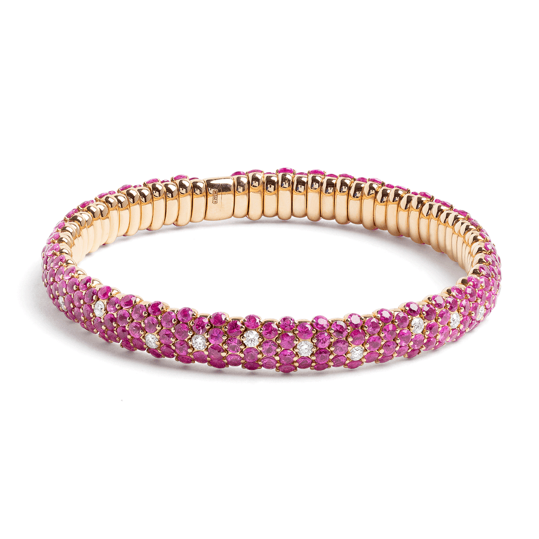 18k Rose Gold Stretch Pink Sapphire 12.55 Total Weight and Diamond Bracelet