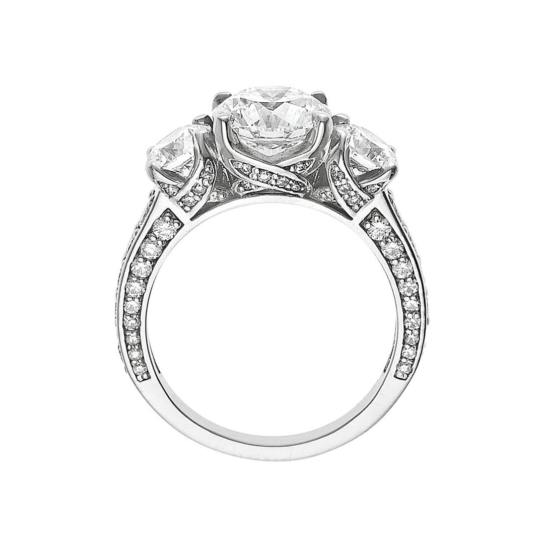 1912 Three Stone 18k White Gold Engagement Mounting Ring