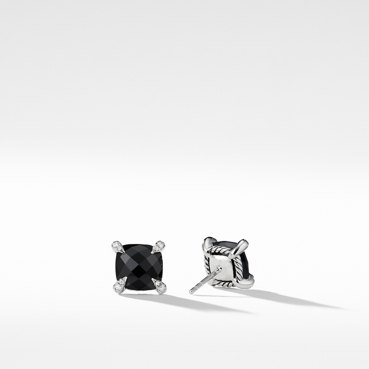 David Yurman Chatelaine Stud Earrings with Black Onyx and Diamonds, 9mm