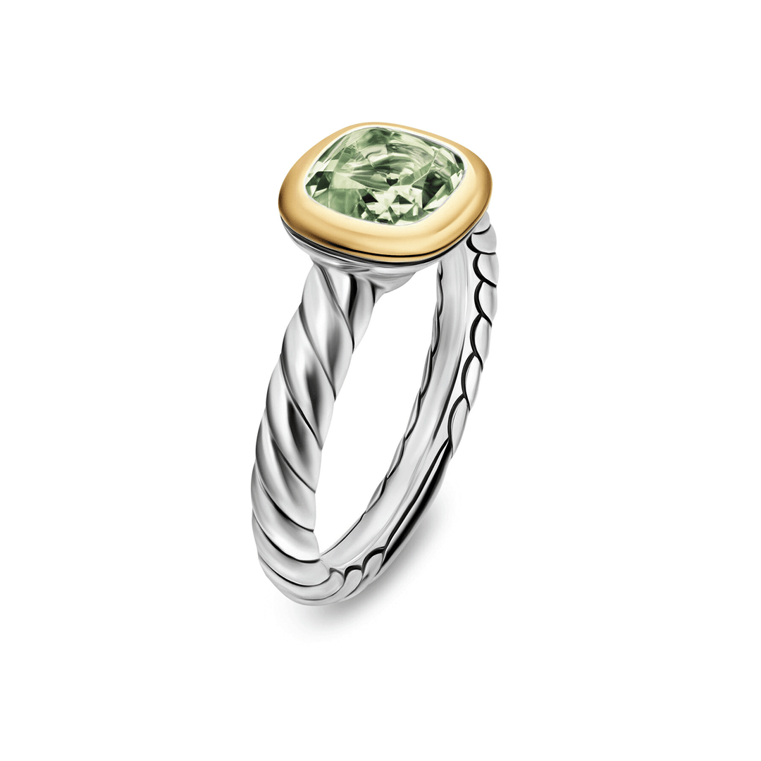 David Yurman Mercer Color Stone Ring Sterling Silver with 18k Yellow Gold and Prasiolite, 7mm