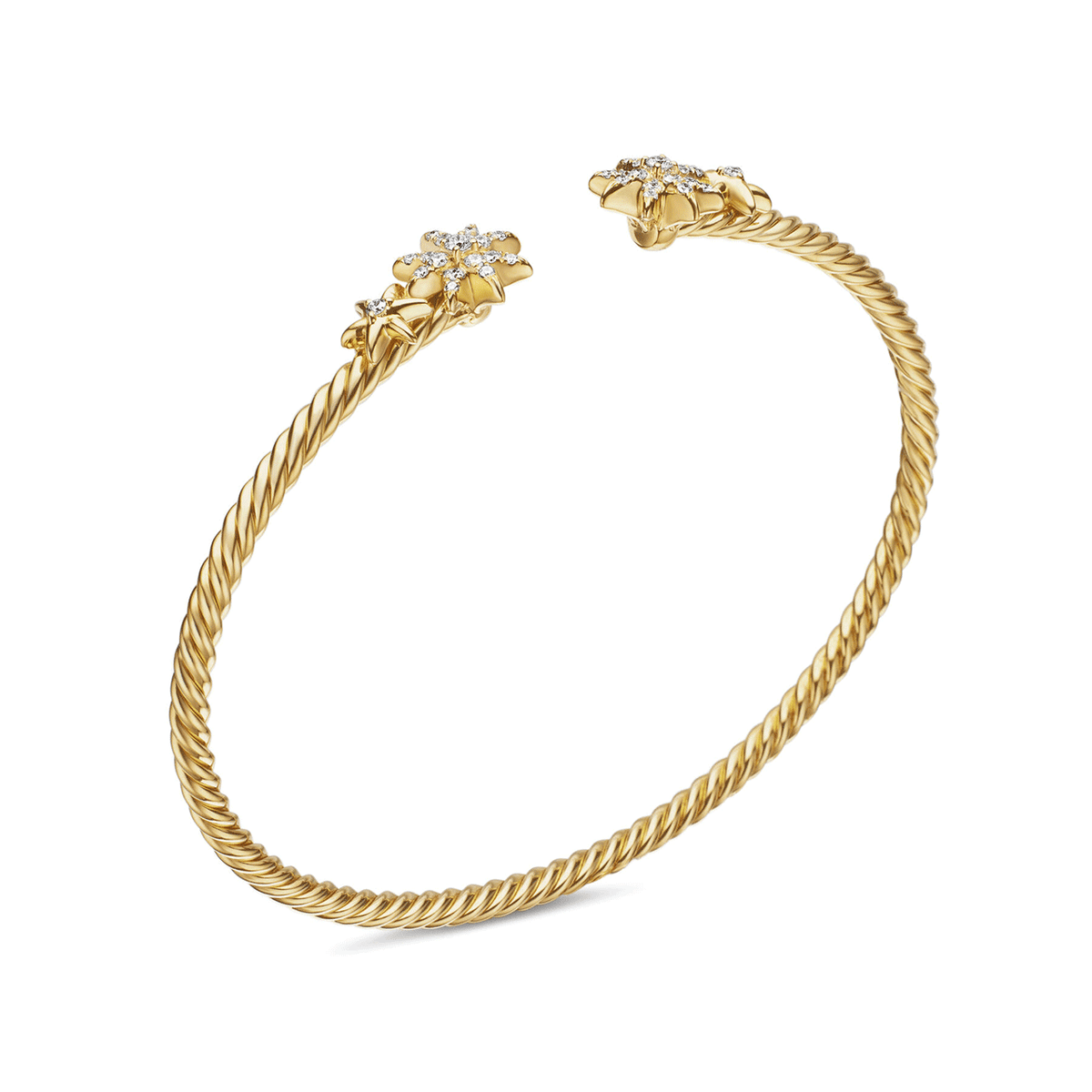 David Yurman Petite Starburst Cable Bracelet 18k Yellow Gold with Diamonds, 2.6mm