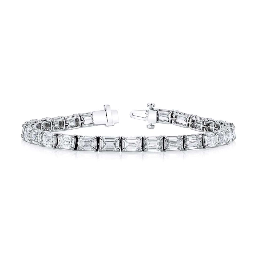 Platinum and Emerald Cut Diamond 9.46 Total Weight Line Bracelet