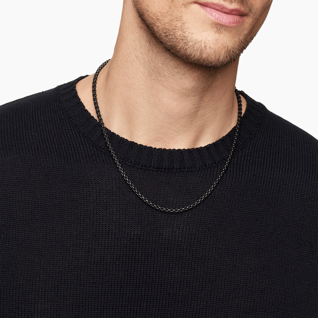 David Yurman Box Chain Necklace Darkened Stainless Steel, 4mm