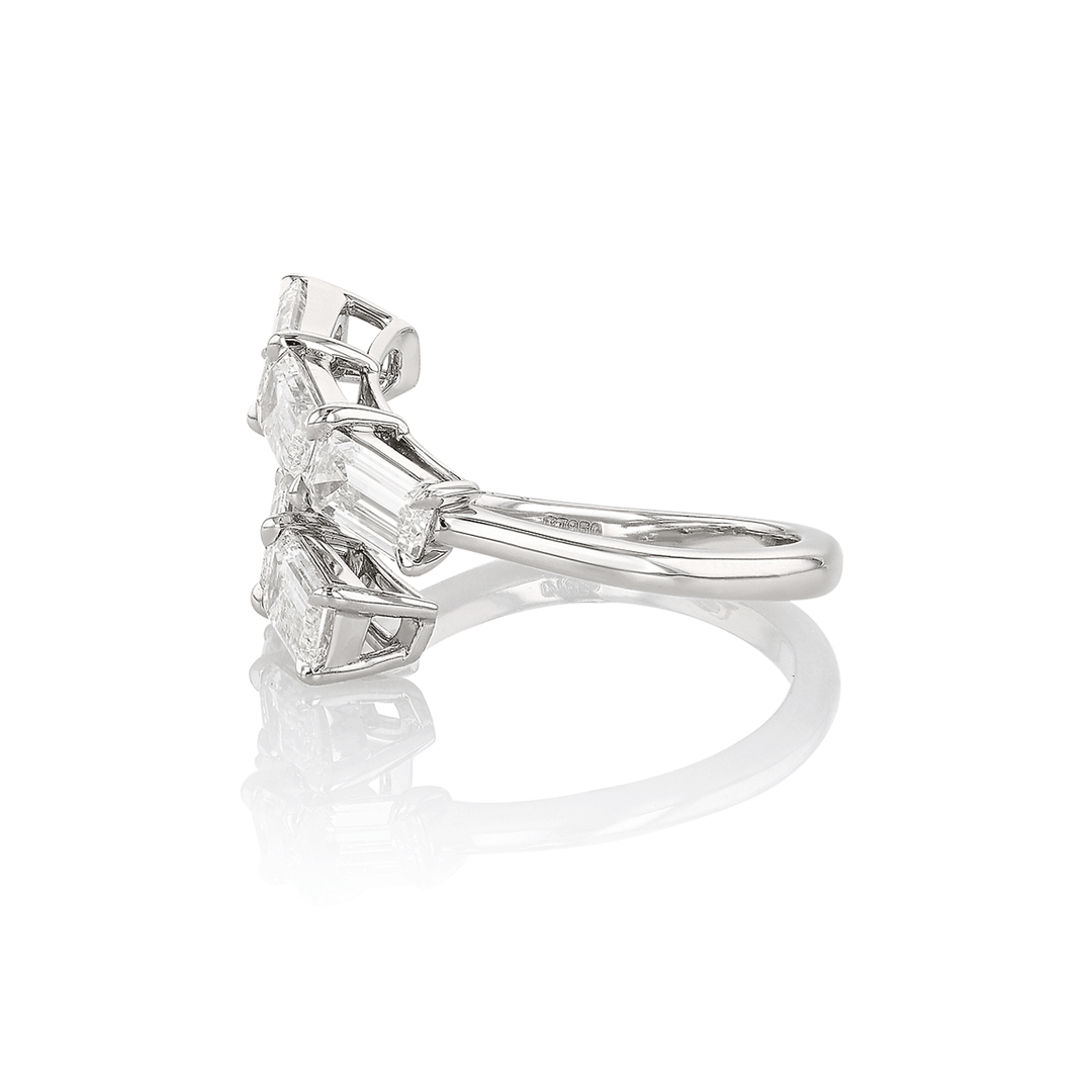 Platinum and 2.83 Total Weight Emerald Cut Diamond Bypass Band