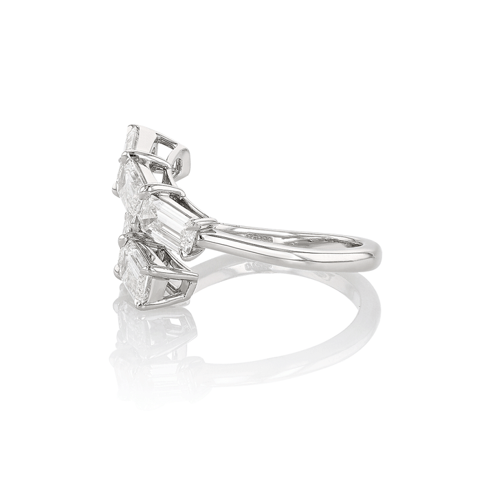 Platinum and 2.83 Total Weight Emerald Cut Diamond Bypass Band