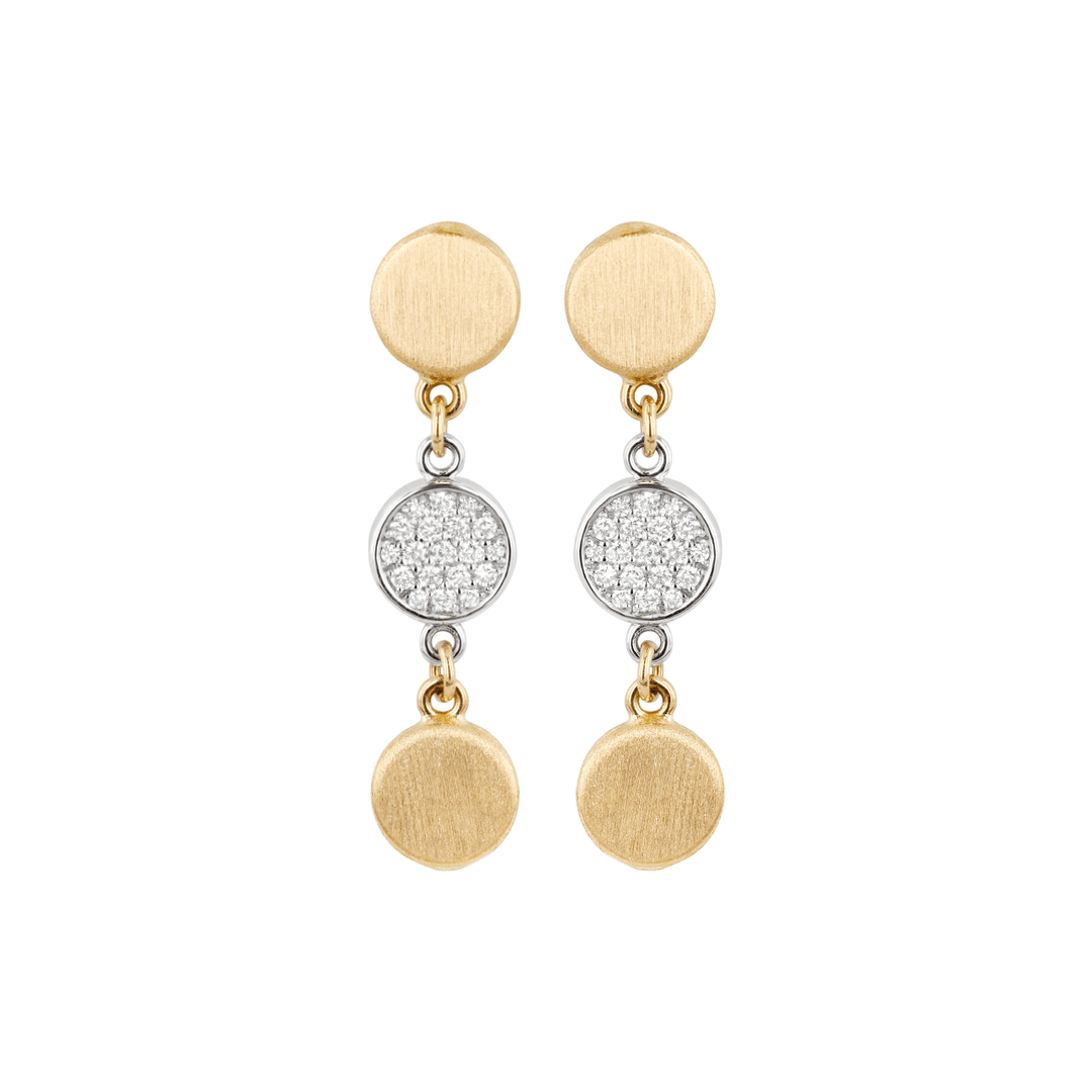 14k Yellow and White Gold .30 Total Weight Diamond Satin Disc Earrings