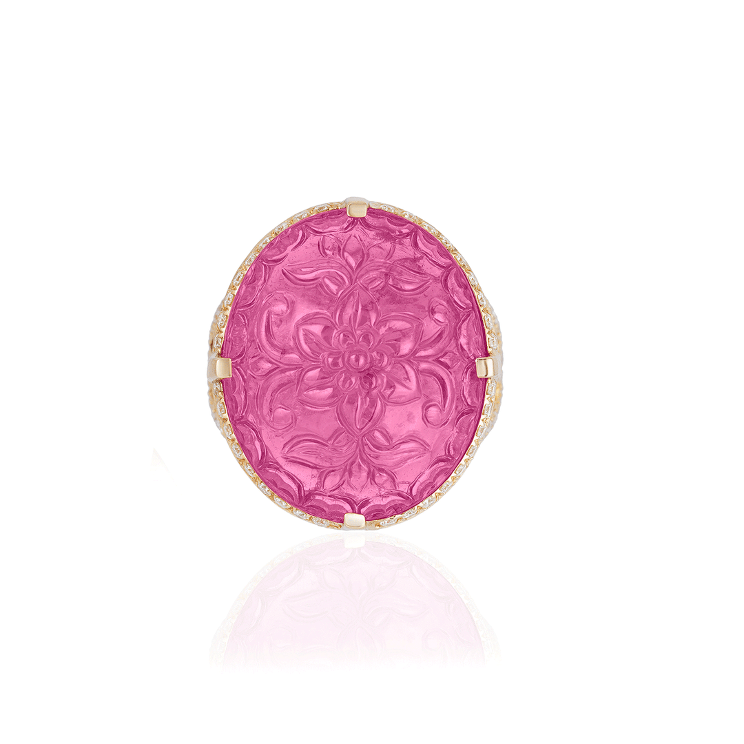 Goshwara 18k Yellow Gold and Carved Pink Tourmaline Ring