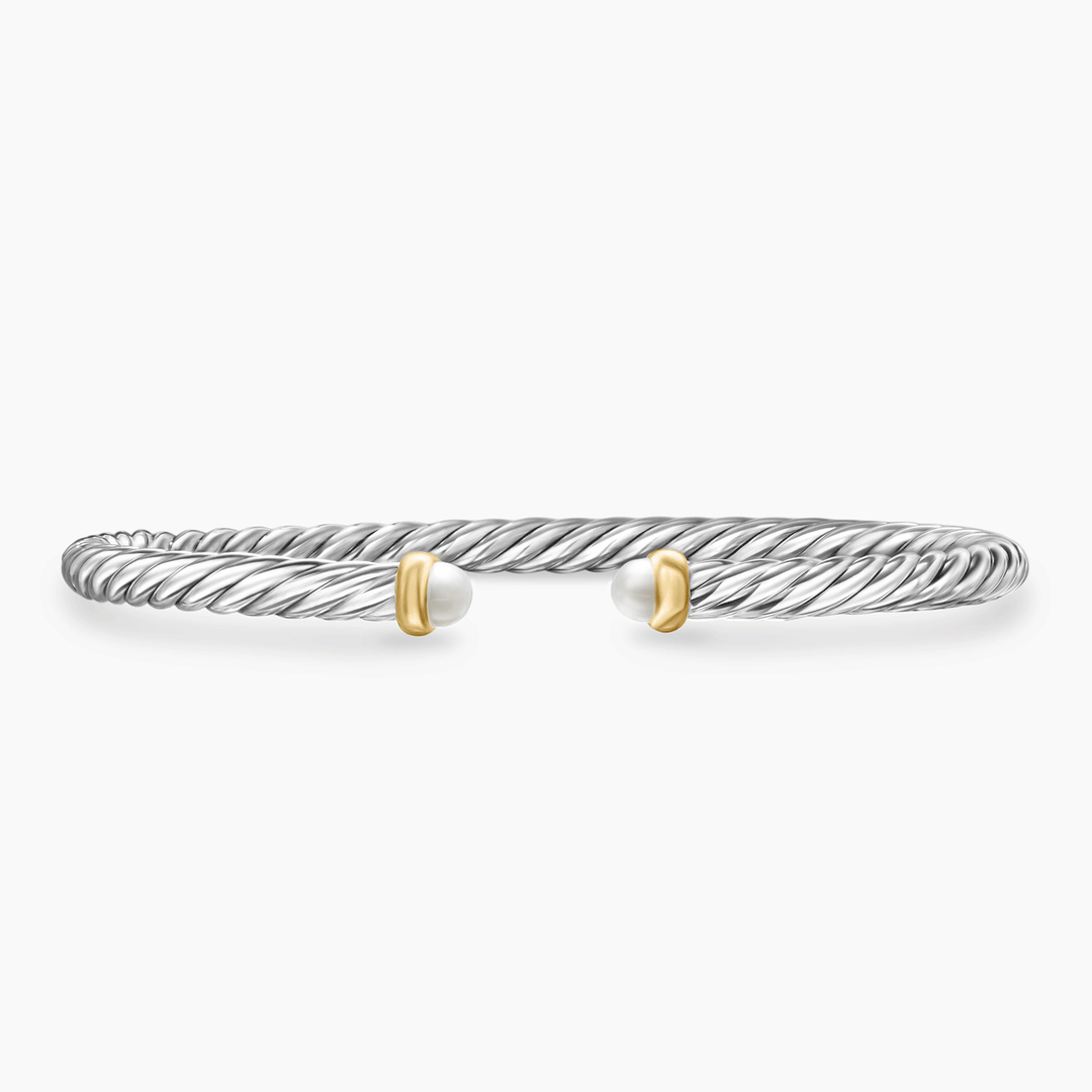 David Yurman Cable Flex Bracelet Sterling Silver with 14k Yellow Gold and Pearls, 4mm