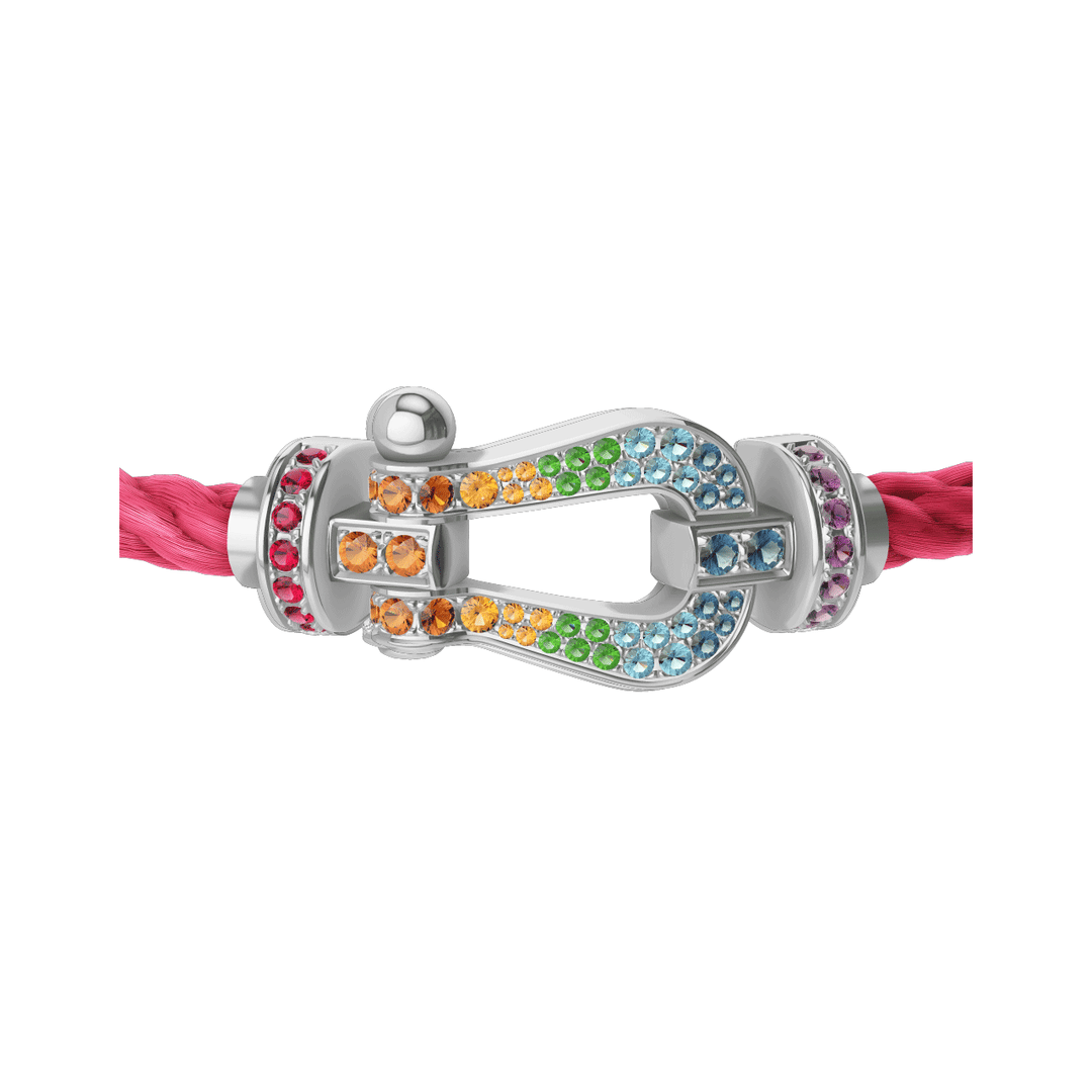 FRED FORCE 10 Rosewood Cord with 18k White Gold Rainbow Gemstone LG Buckle, Exclusively at Hamilton Jewelers