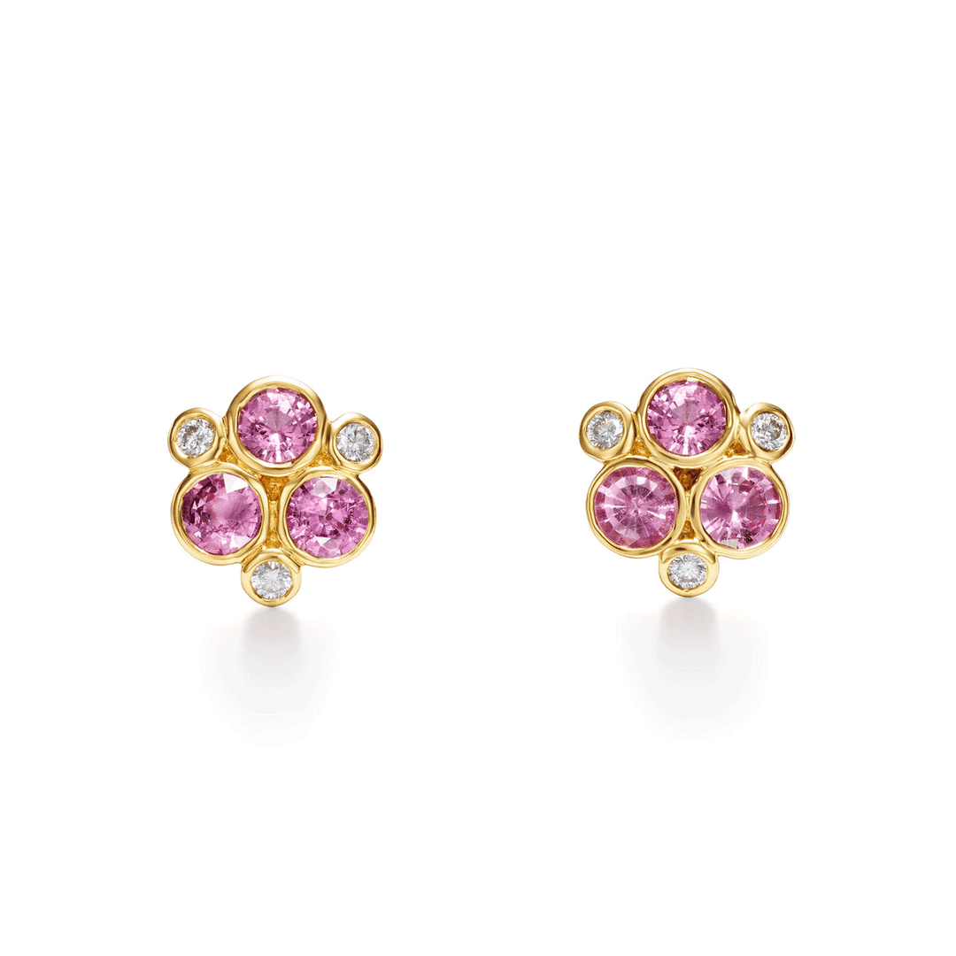 Temple St. Clair 18k Yellow Gold Pink Sapphire Trio Earrings