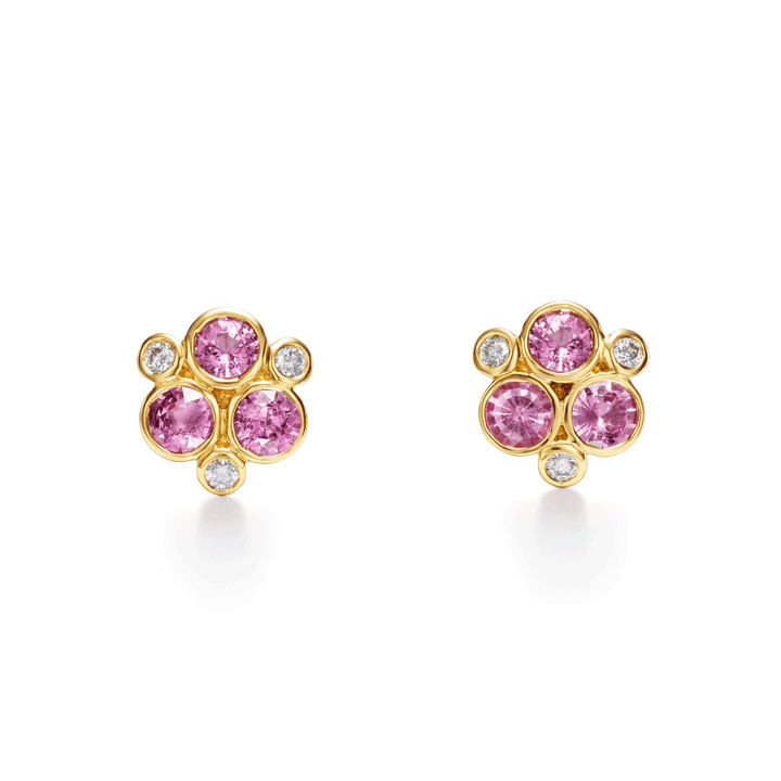 Temple St. Clair 18k Yellow Gold Pink Sapphire Trio Earrings