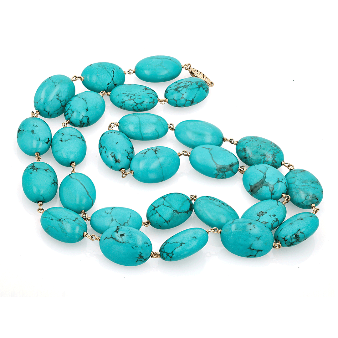 14k Yellow Gold and Turquoise 24 Inch Necklace