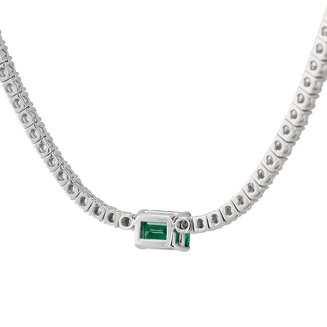 18k Gold Diamond and Emerald 1.46 Total Weight 18 Inch Necklace