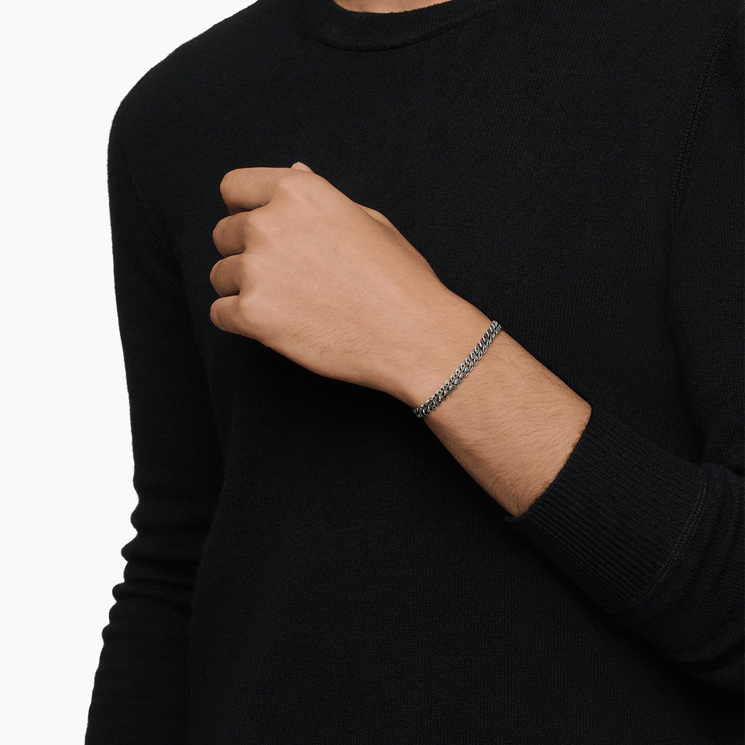 David Yurman Curb Chain Bracelet Sterling Silver with Black Diamonds, 6mm