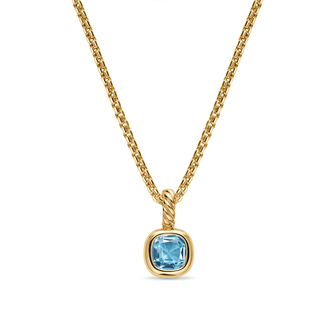 David Yurman Mini Cushion Cut Amulet 18k Yellow Gold with Sky Blue Topaz, 5.5mm