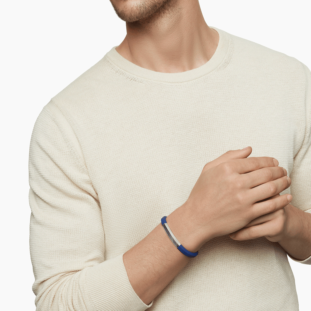 David Yurman Streamline ID Bracelet Blue Rubber with Sterling Silver, 8mm