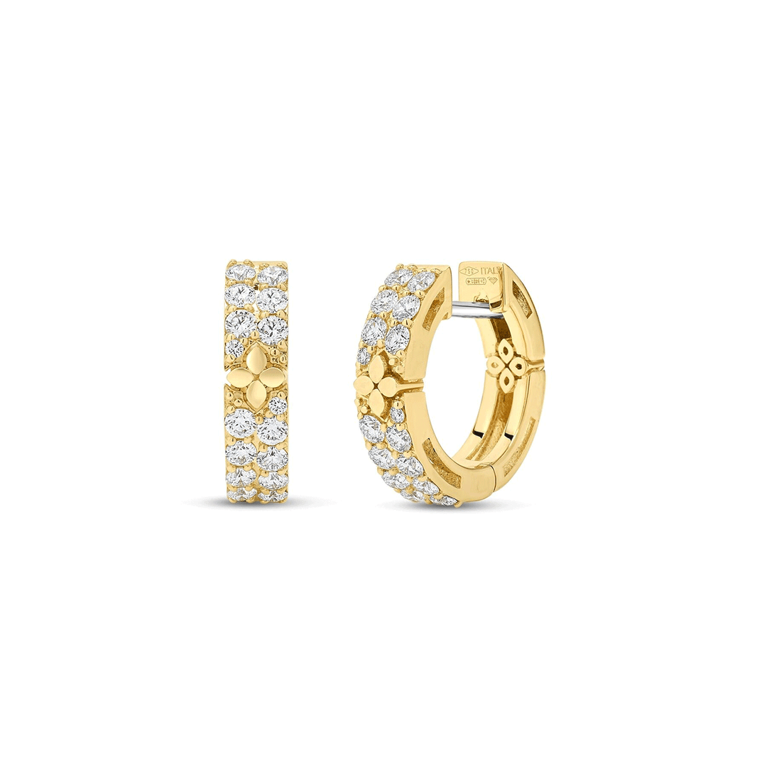 Roberto Coin Love in Verona 18k Yellow Gold and Pave Diamond Flower Hoop Earrings
