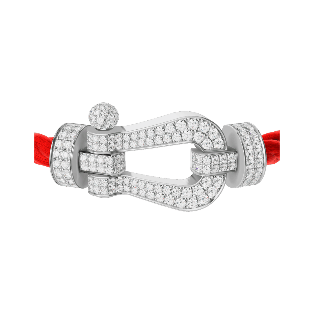 FRED Force 10 Red Cable with 18k White Gold Extra LG Full Pave Diamond Buckle, Exclusively at Hamilton Jewelers