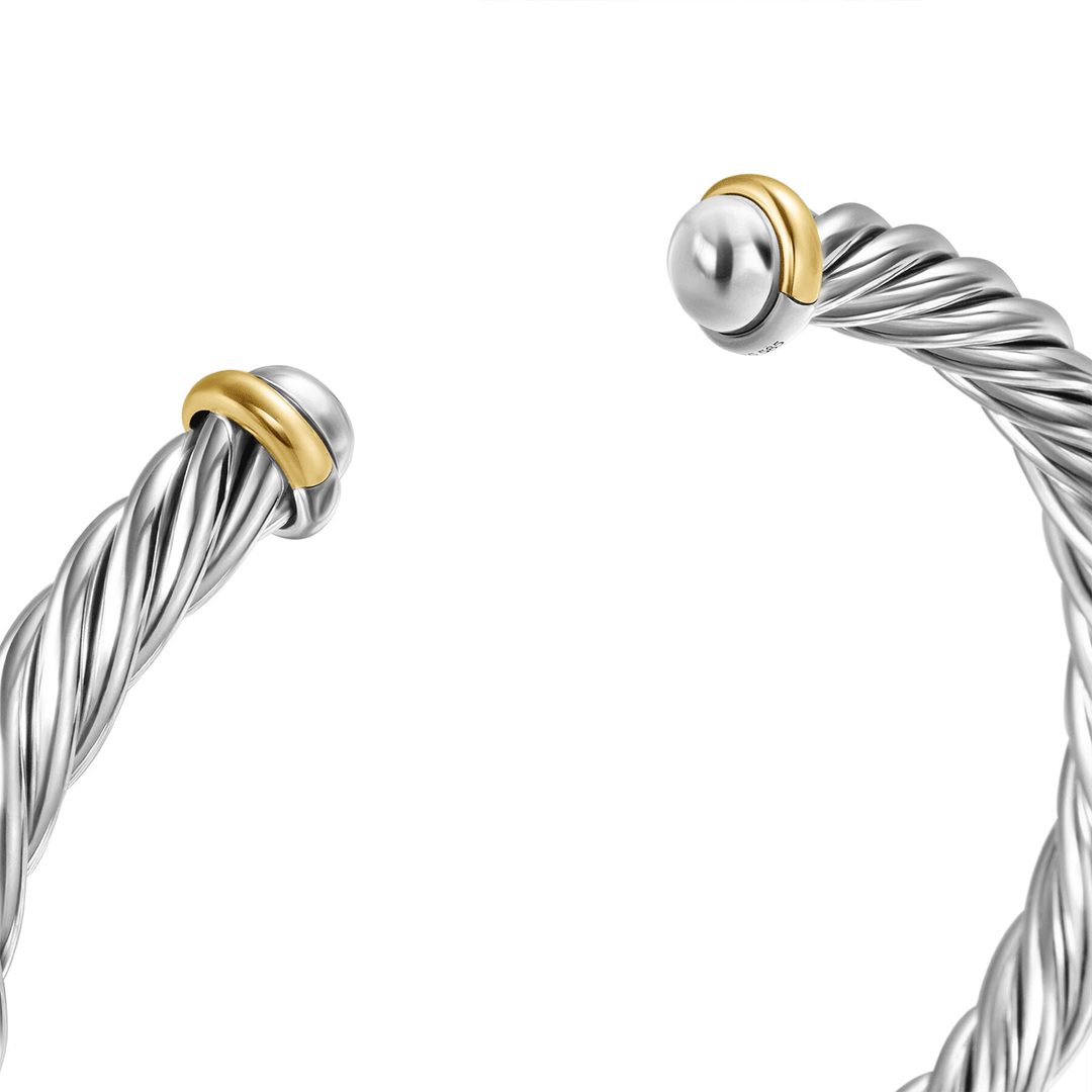 David Yurman Cable Cuff Bracelet Sterling Silver with 14K Yellow Gold and Black Diamonds, 6mm