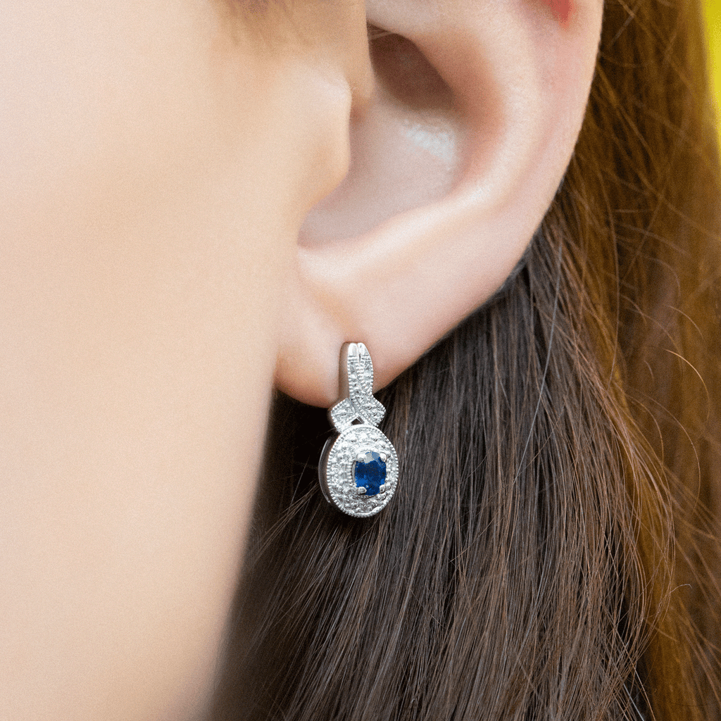 Sterling Silver Sapphire and .05 Total Weight Earrings