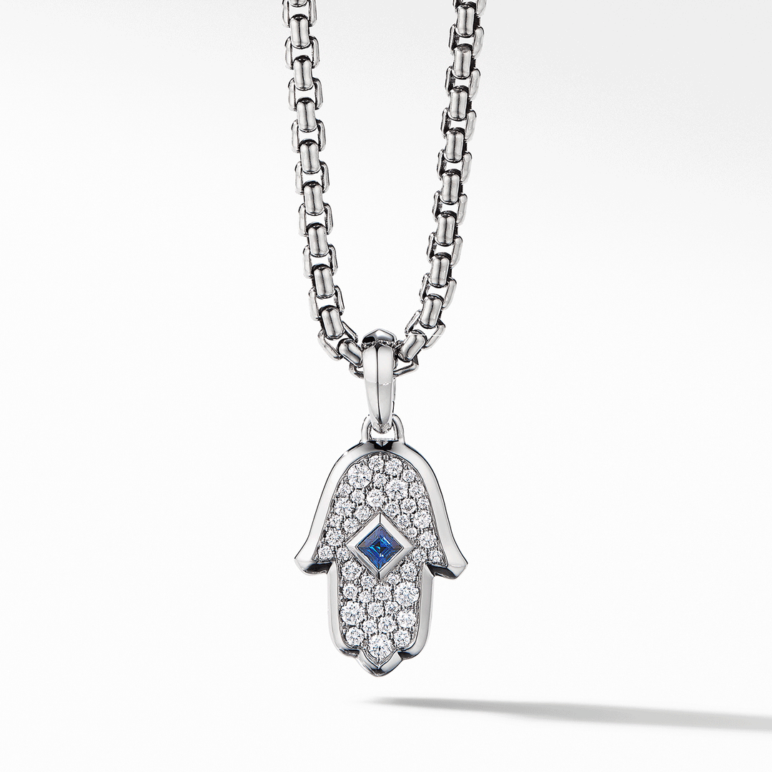David Yurman Hamsa Amulet in 18k White Gold with Pavé Blue Sapphires and Diamonds