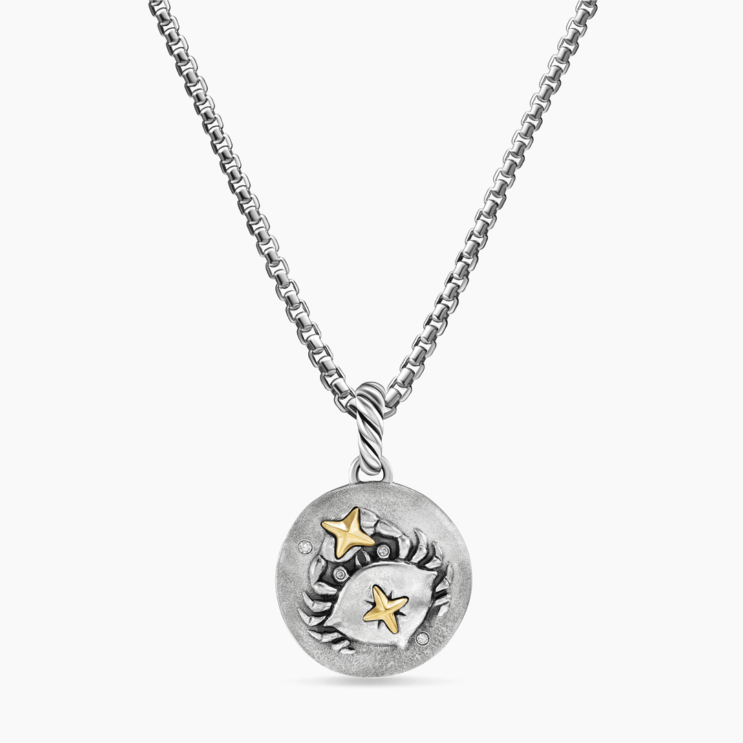 David Yurman Cancer Amulet Sterling Silver with 18k Yellow Gold and Diamonds, 19mm