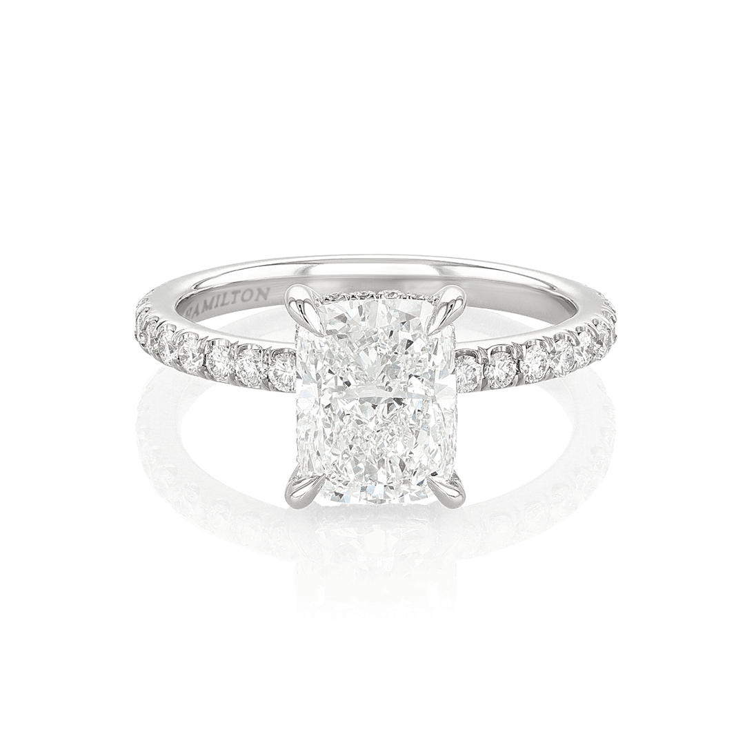 Hamilton Silhouette Collection Platinum and 2.01 Total Weight Cushion Cut Diamond Engagement Ring