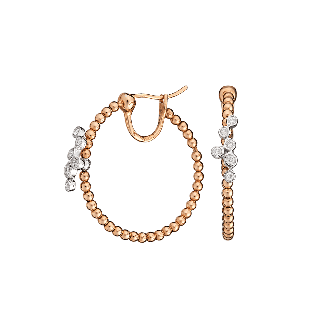 18k Yellow Gold and Diamond Bead Hoop Earrings