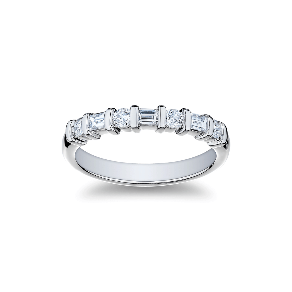 Platinum Round and Baguette .54 Total Weight Diamond Band