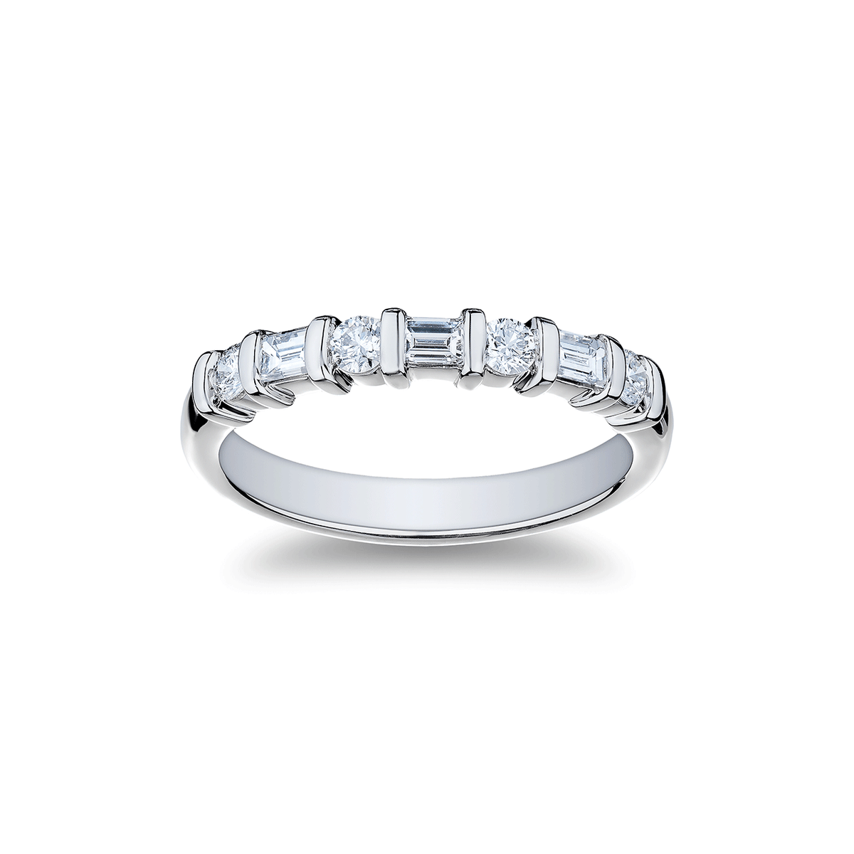 Platinum Round and Baguette .54 Total Weight Diamond Band