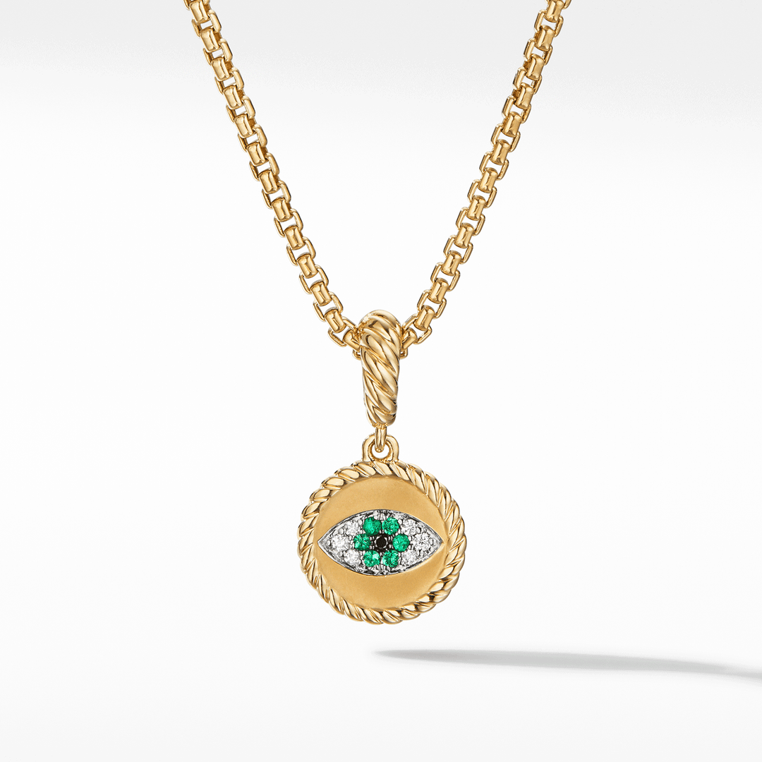 DY Evil Eye Amulet in 18K Yellow Gold with Pavé Emeralds and Diamonds