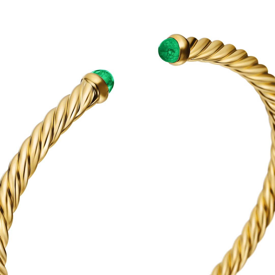 David Yurman 18K Yellow Gold with Emeralds, 4mm Cablespira® Flex Bracelet